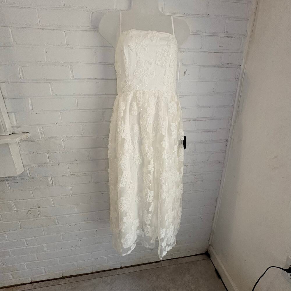 Lulu's Delightful Charisma White Embroidered Sequin Mesh Midi Dress Small Bridal - Picture 2 of 10